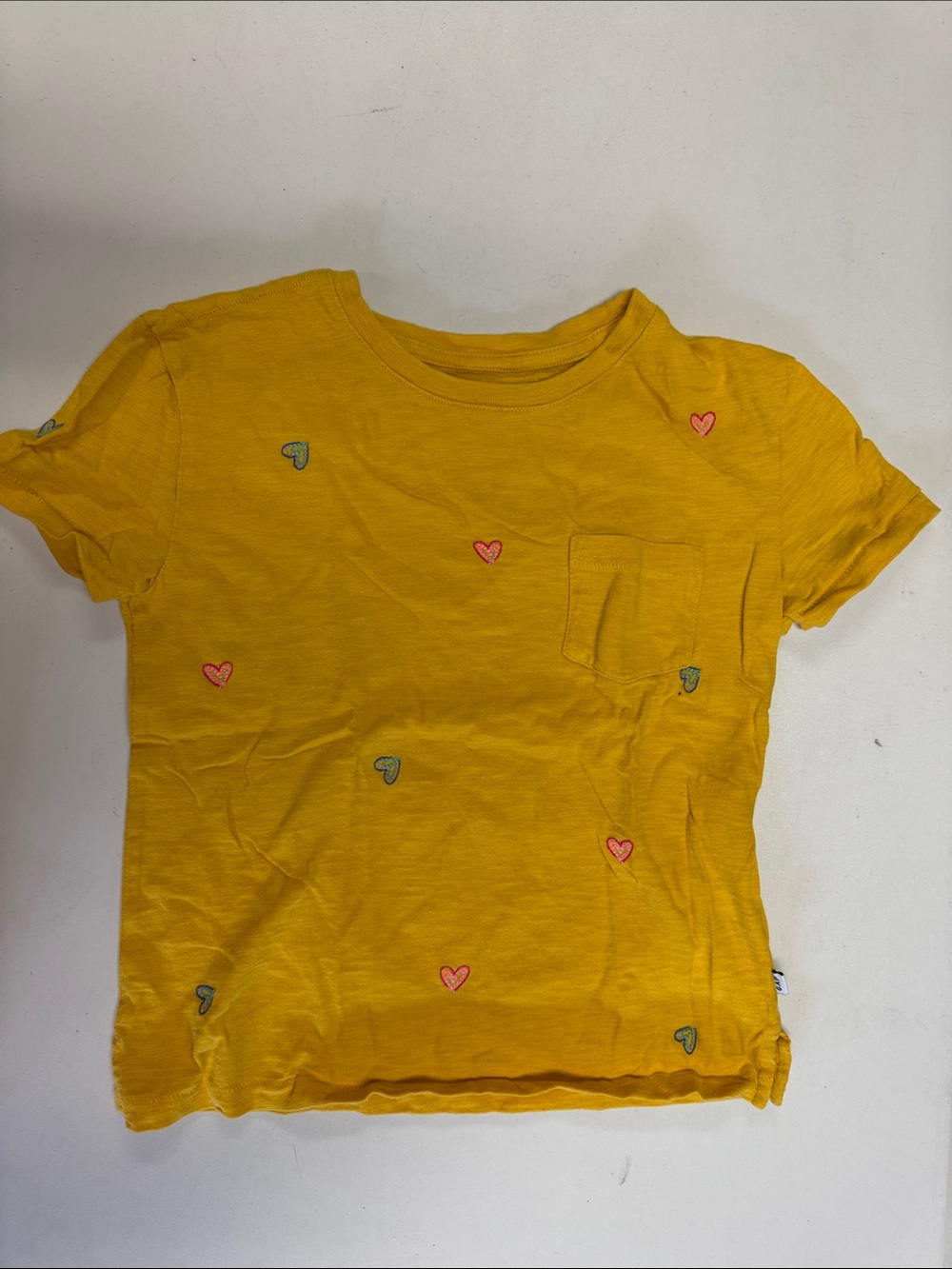 GAP Mustard Yellow Short-Sleeve Tee with Pink & Green Heart Embroidery
